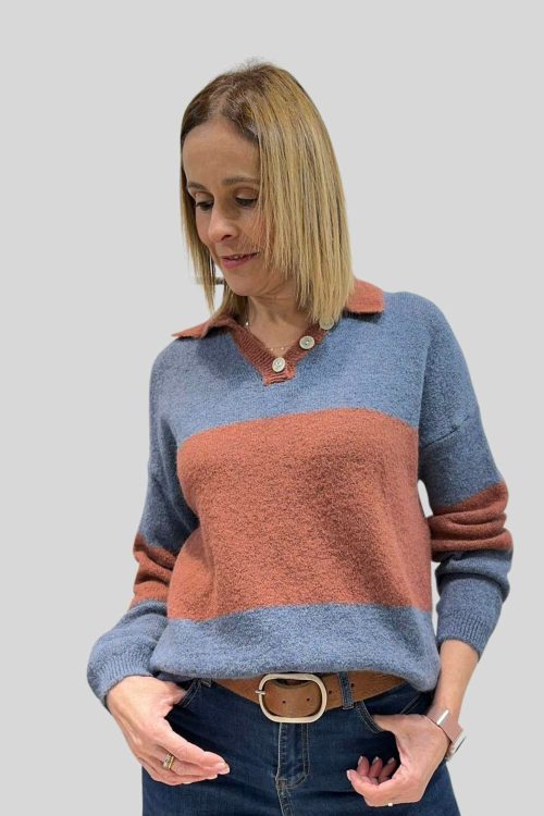 Jersey Rayas Azul/Teja