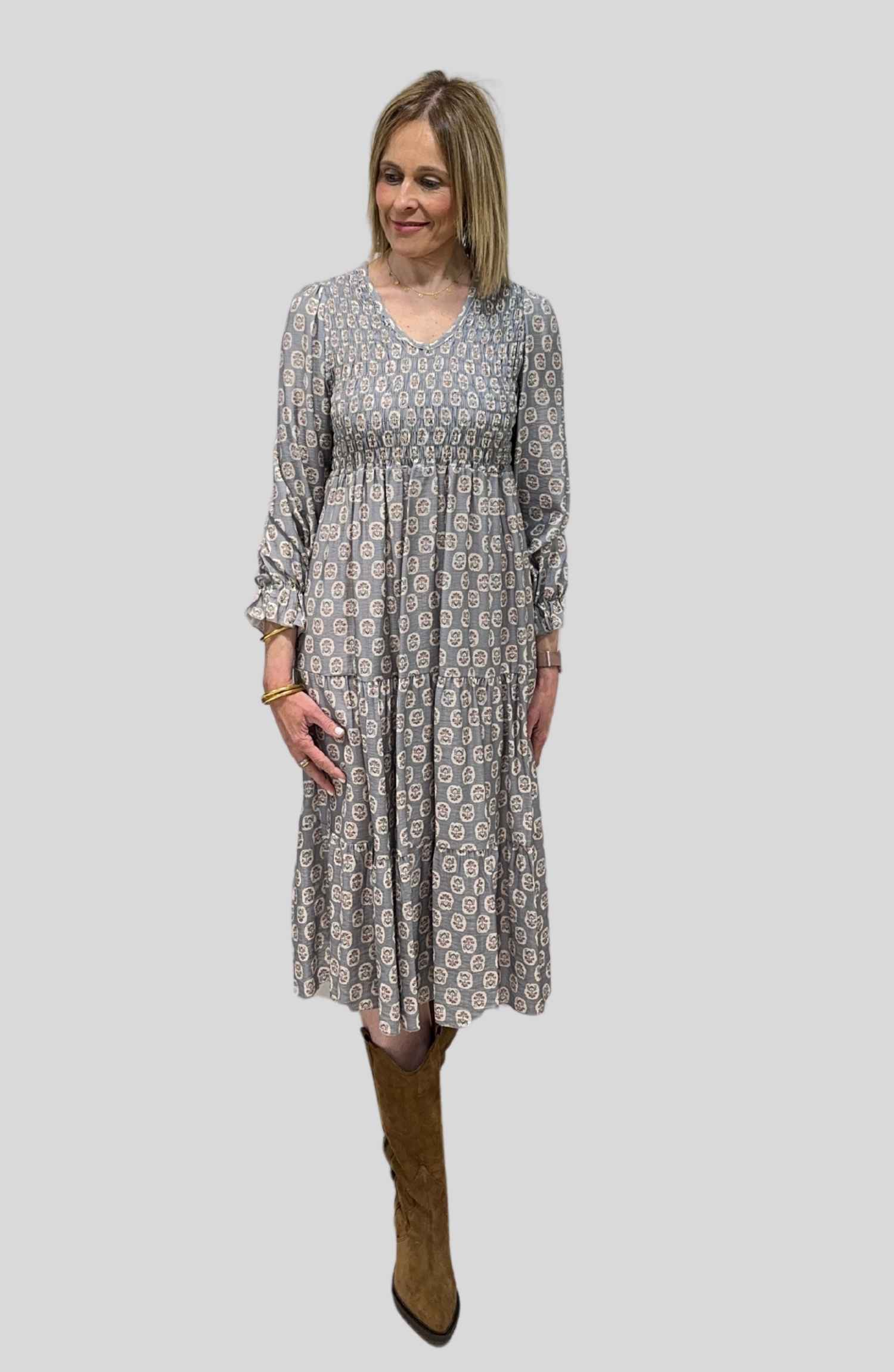 Vestido Estampado Gris